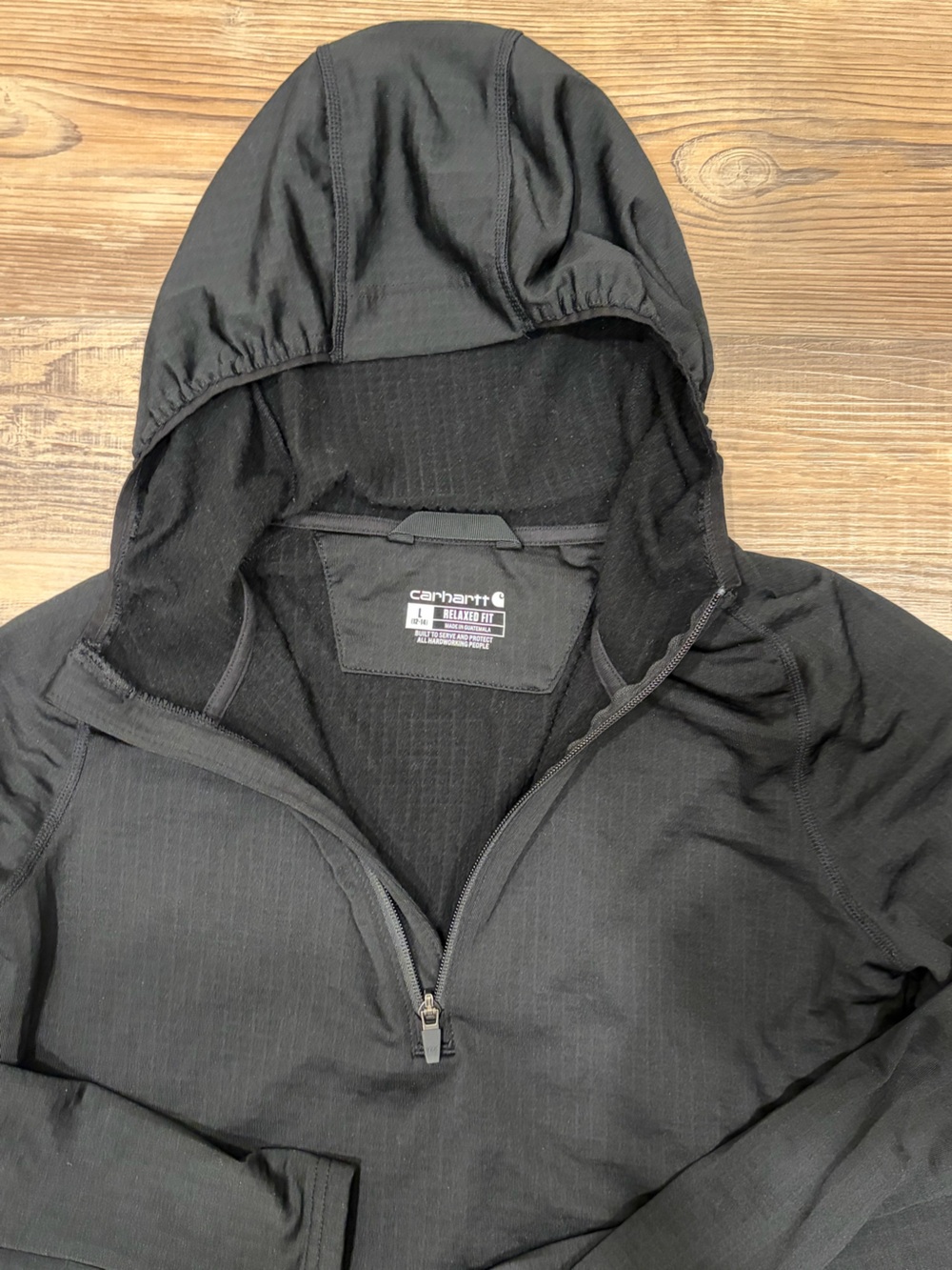 Carhartt Force Relaxed fit Black Hooded 3/4 zip Pullover Zip pockets Sz Lg EUC - Picture 7 of 11